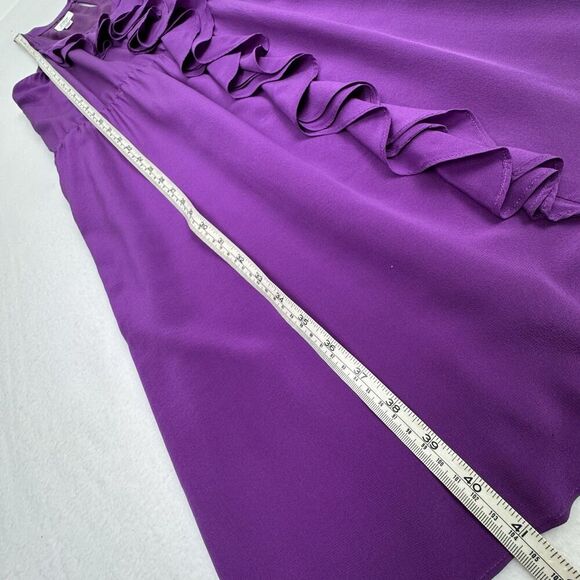 Suzie Chin For Maggy Boutique Women Silk Dress Sz 14 Purple Ruffle Racerback - Picture 12 of 15